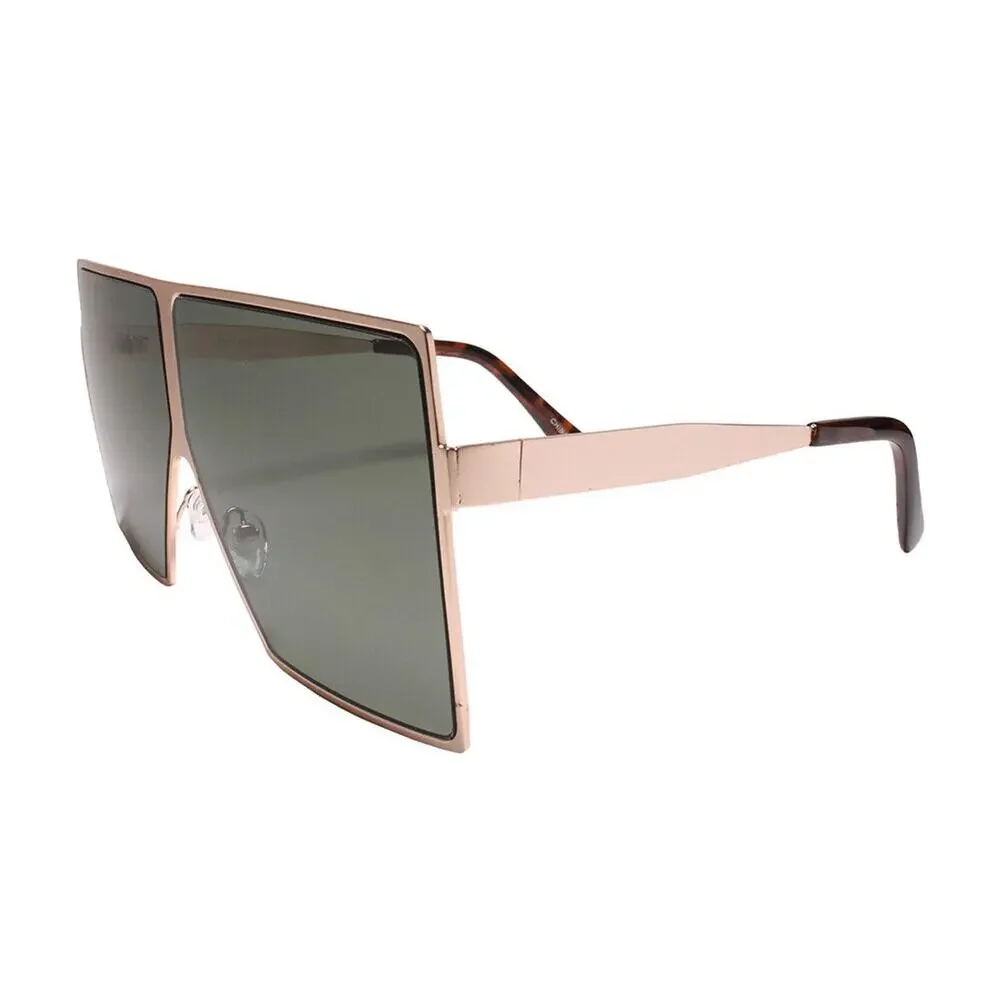 Contemporary Glam XXL Oversized Fashion Metal Square Gold Sunglasses Women